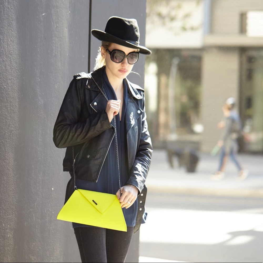 Neon Yellow Leather Clutch